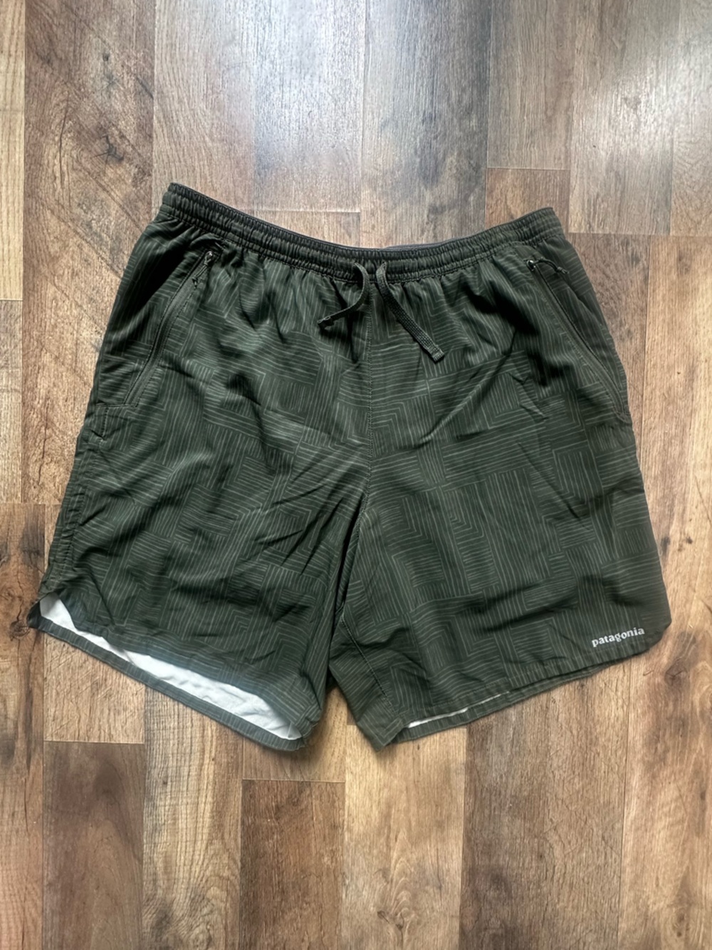 Patagonia Olive Green Striped Outdoor Shorts